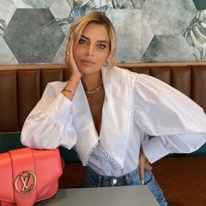 Zara white lapel collar top